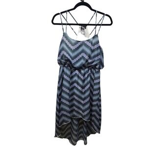 Trixxi Dress High Low Strappy Chevron Pattern Multicolor, Size Medium